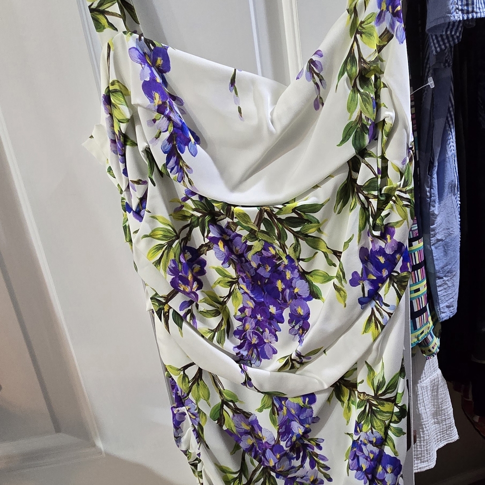 NWT - Dolce & Gabbana Wisteria Ruched Dress in White & Lavender - SIZE 48 - Picture 12 of 15